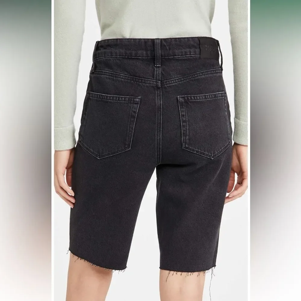 NWT PAIGE Women's Robbie Vintage Covered‎ Button Fly Raw Hem High Rise Short 24